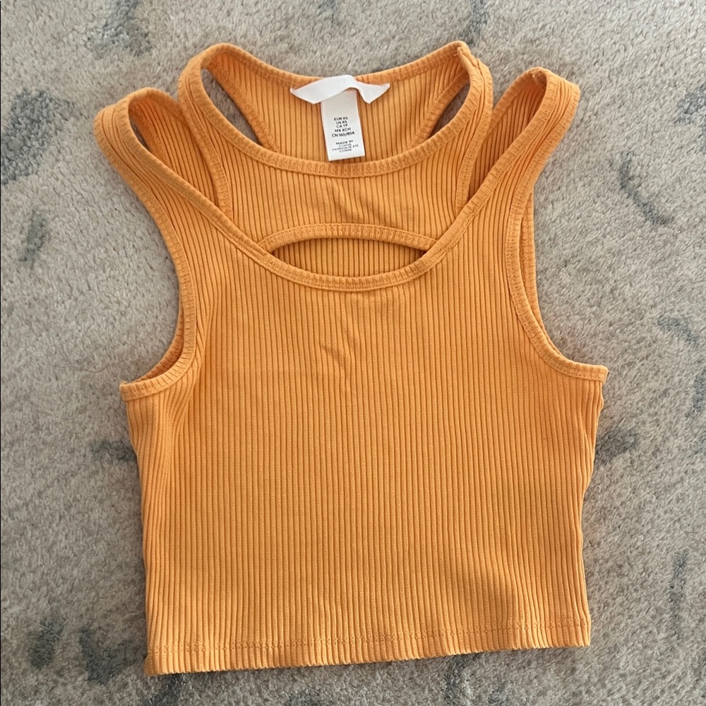 H&M Ribbed Double-Strap Cropped Tank Top - Mustard Yellow